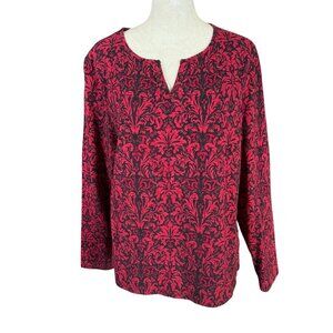 Charter Club women's long sleeve v-neck pullover top red and black patterned PL